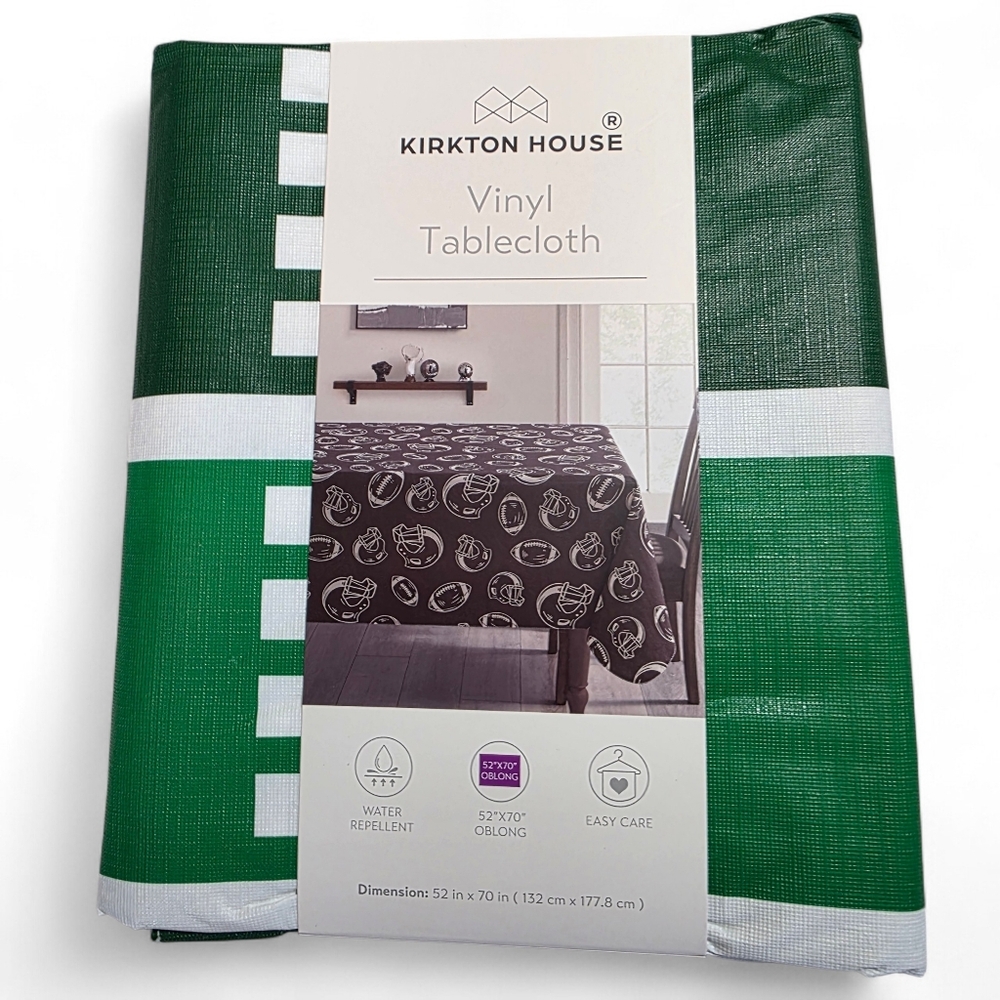 Kirkton House Green Vinyl Football Touchdown Tablecloth NWT